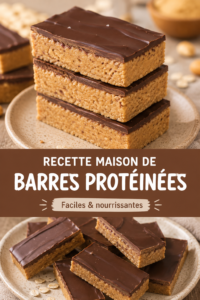 Barres protéinées maison sur une assiette avec des ingrédients naturels.