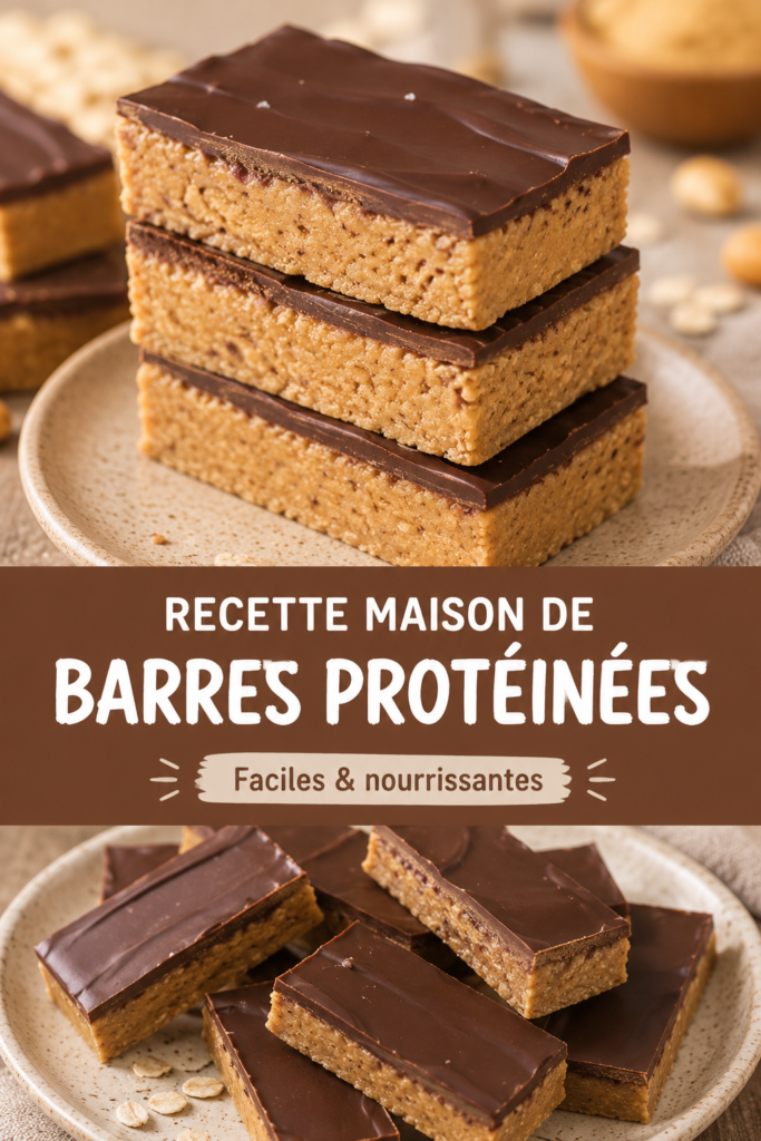 Barres protéinées maison sur une assiette avec des ingrédients naturels.
