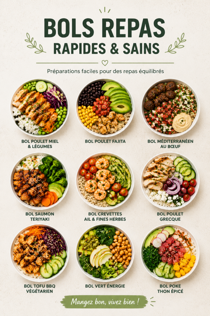 Bowl repas sain avec légumes frais, protéines et grains