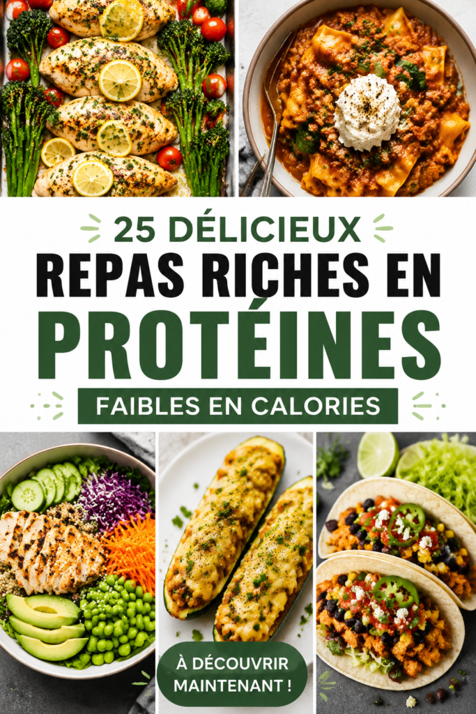 Recettes de repas faibles en calories et riches en protéines, avec des légumes frais et des sources de protéines