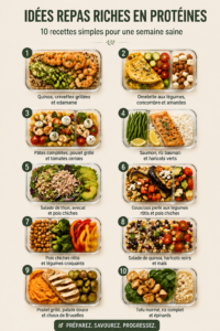 Plat coloré de repas riche en protéines, parfait pour la santé