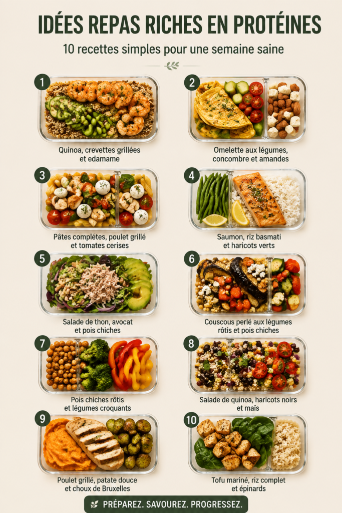 Plat coloré de repas riche en protéines, parfait pour la santé