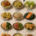 Assiette colorée de recettes saines et riches en protéines