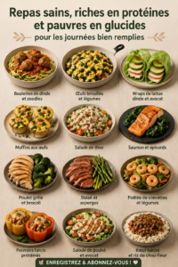 Assiette colorée de recettes saines et riches en protéines