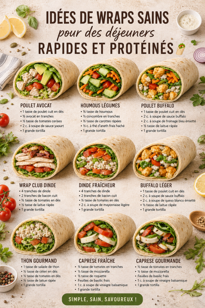 Wraps sains garnis de légumes frais et protéines dans une assiette.