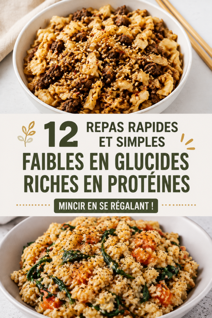 Plat de repas coloré et savoureux, riche en protéines et faible en glucides.