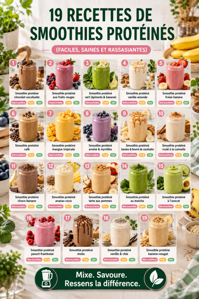 Une boisson smoothie riche en protéines avec des fruits frais et du yaourt.