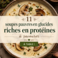 Une assortment de soupes riches en protéines dans des bols colorés