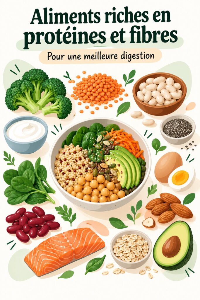 Sélection de plats sains riches en protéines et en fibres