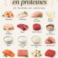Assiette colorée avec 16 aliments riches en protéines et faibles en calories, idéale pour une alimentation saine.