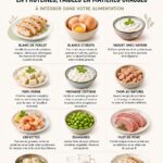 Assiette colorée avec des aliments riches en protéines et faibles en matières grasses.