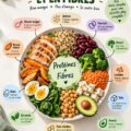 Assiette colorée avec des aliments riches en protéines et en fibres, idéale pour une alimentation saine.