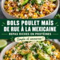 Bols de poulet à la mexicaine garnis de légumes colorés et de sauces savoureuses