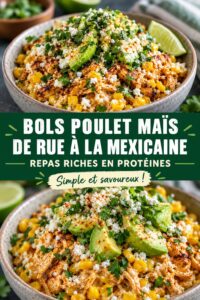 Bols de poulet à la mexicaine garnis de légumes colorés et de sauces savoureuses