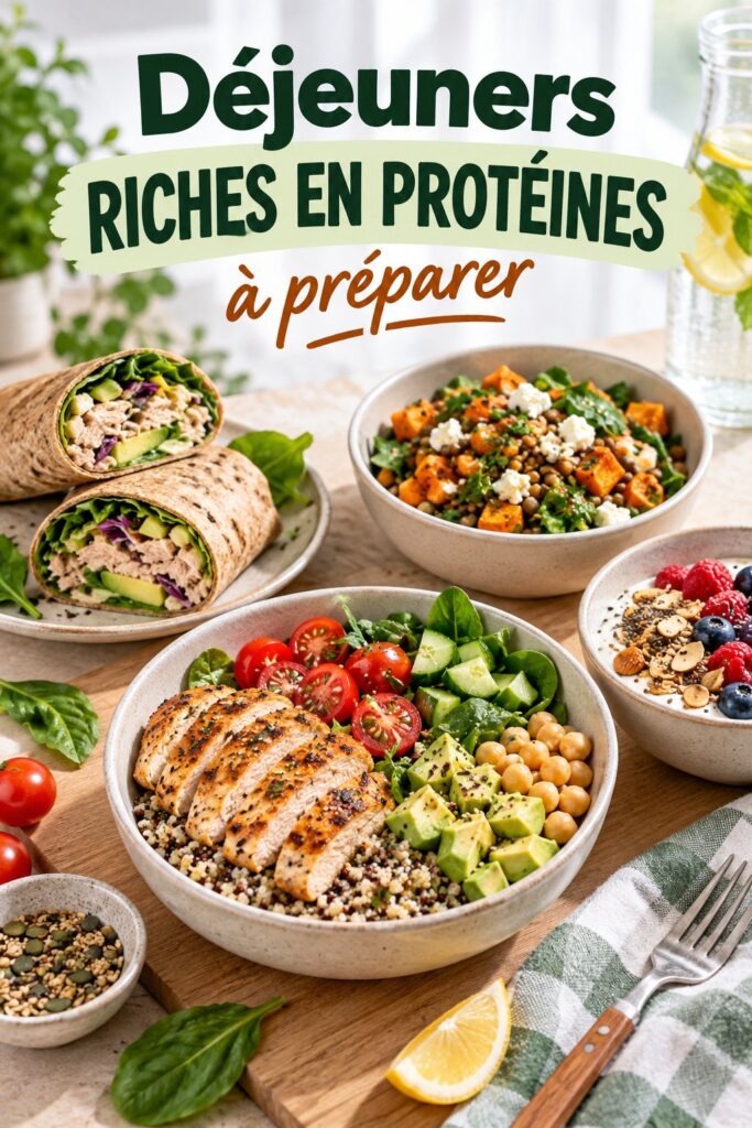 Déjeuner riche en protéines avec salade colorée et poulet grillé