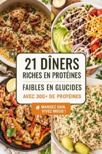 Assiette de dîners variés riches en protéines et pauvres en glucides.
