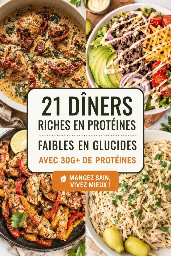 Assiette de dîners variés riches en protéines et pauvres en glucides.