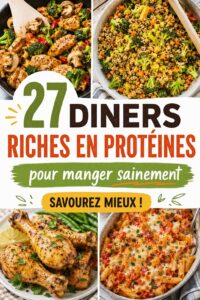 Des plats riches en protéines sur une table, prêts à être savourés, avec des légumes colorés.