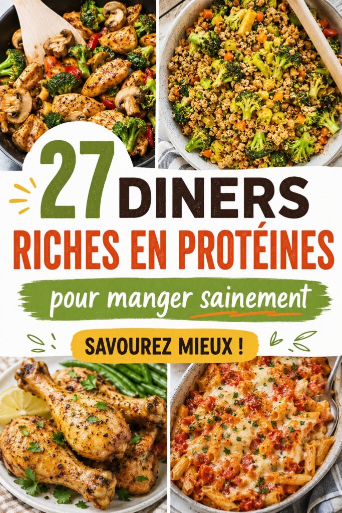Des plats riches en protéines sur une table, prêts à être savourés, avec des légumes colorés.