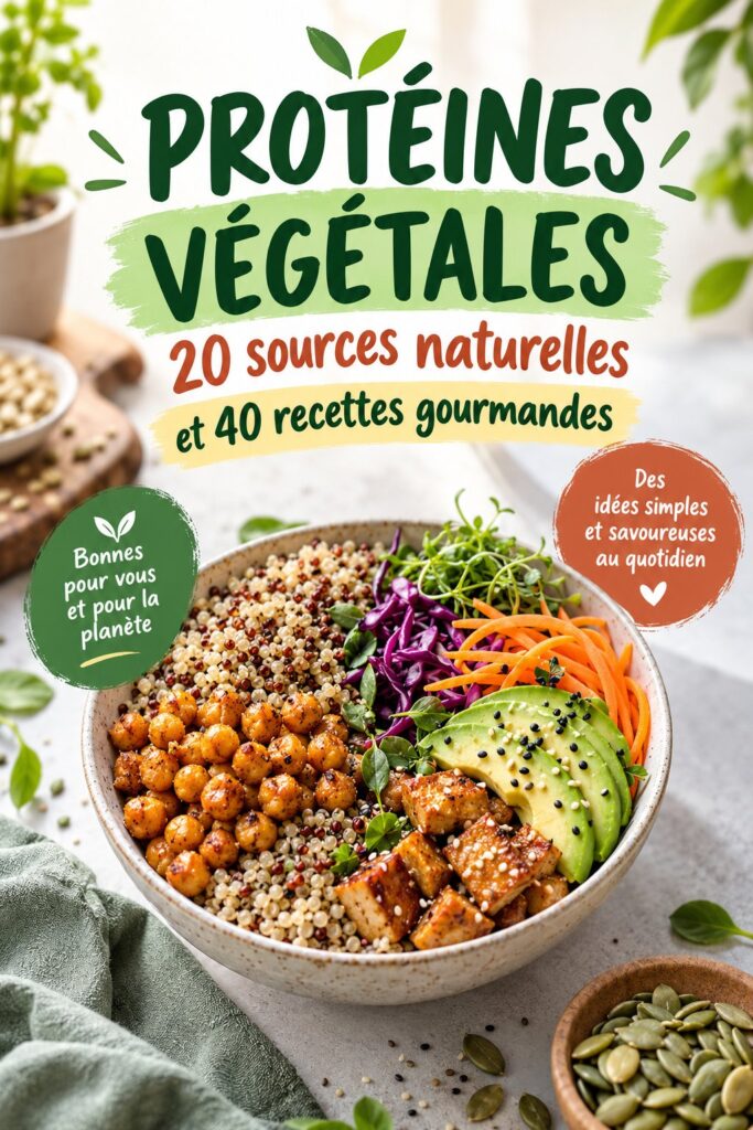 Assiette colorée avec des recettes vegan riches en protéines végétales.