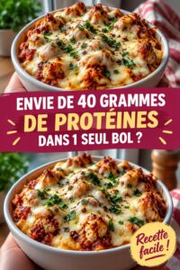 Bol de recette riche en protéines avec légumes et graines, contenant 40 g de protéines