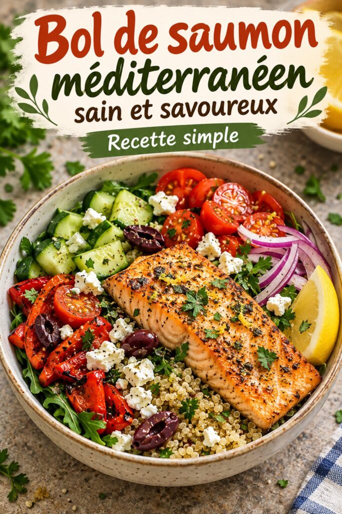 Bol de saumon méditerranéen coloré avec légumes frais