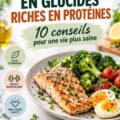 Recettes saines et équilibrées, assiette colorée avec protéines et légumes.