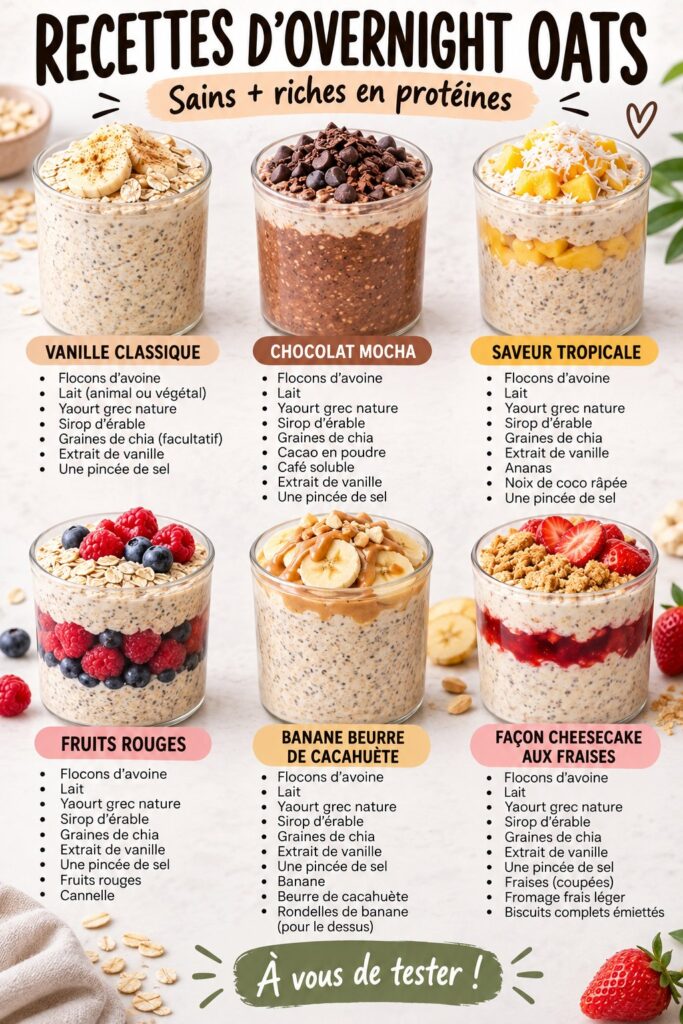 Bol d'overnight oats coloré avec fruits frais et noix sur table en bois