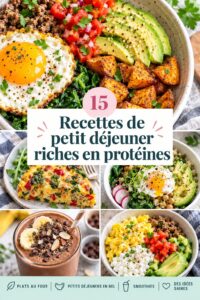 Un plat coloré de petits déjeuners protéinés avec des fruits et des œufs, idéal pour bien commencer la journée.