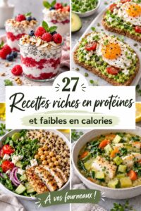 Assiette colorée avec plusieurs recettes saines et protéinées