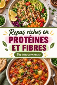 Recette colorée de bol protéiné avec légumes et légumineuses