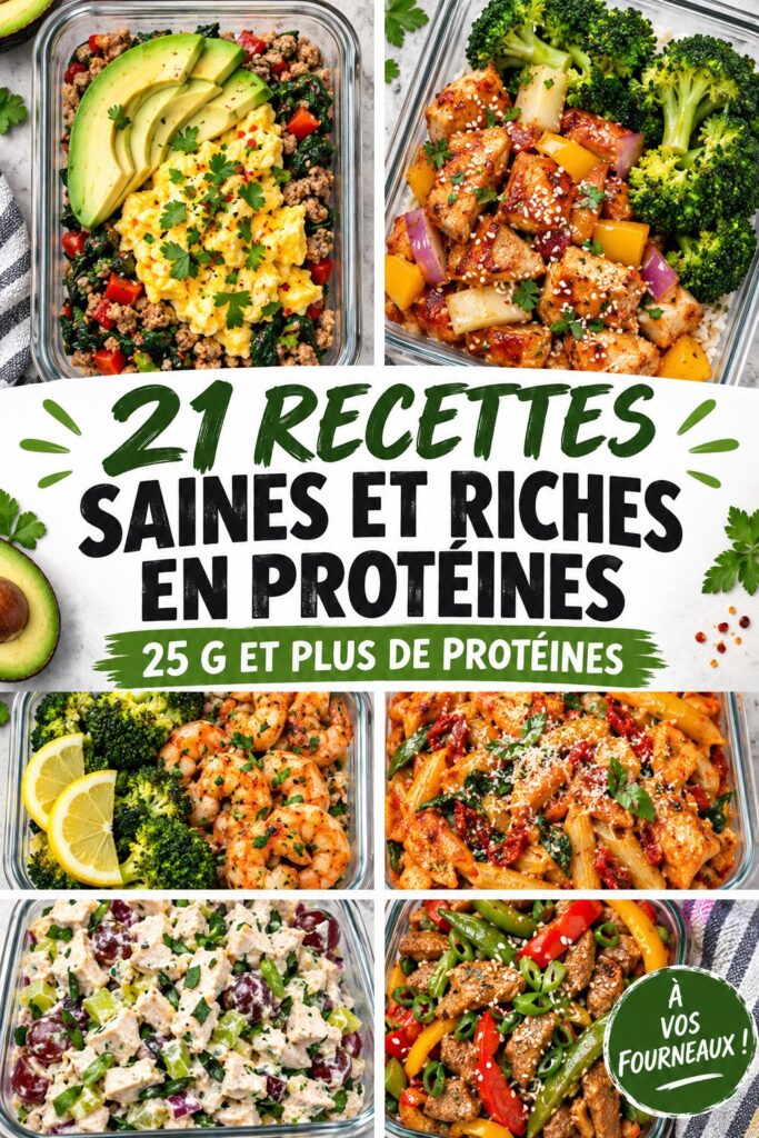 Recettes saines et riches en protéines présentées sur une table élégante