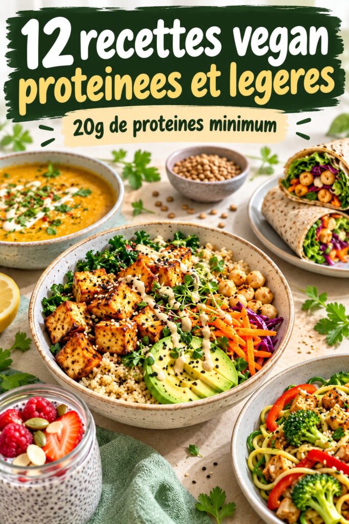 Recette végan riche en protéines servie dans une assiette colorée