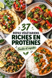 Assiette colorée de plats végétariens riches en protéines tels que des lentilles et des légumes
