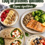 Assiette colorée avec des aliments riches en protéines pour un repas équilibré