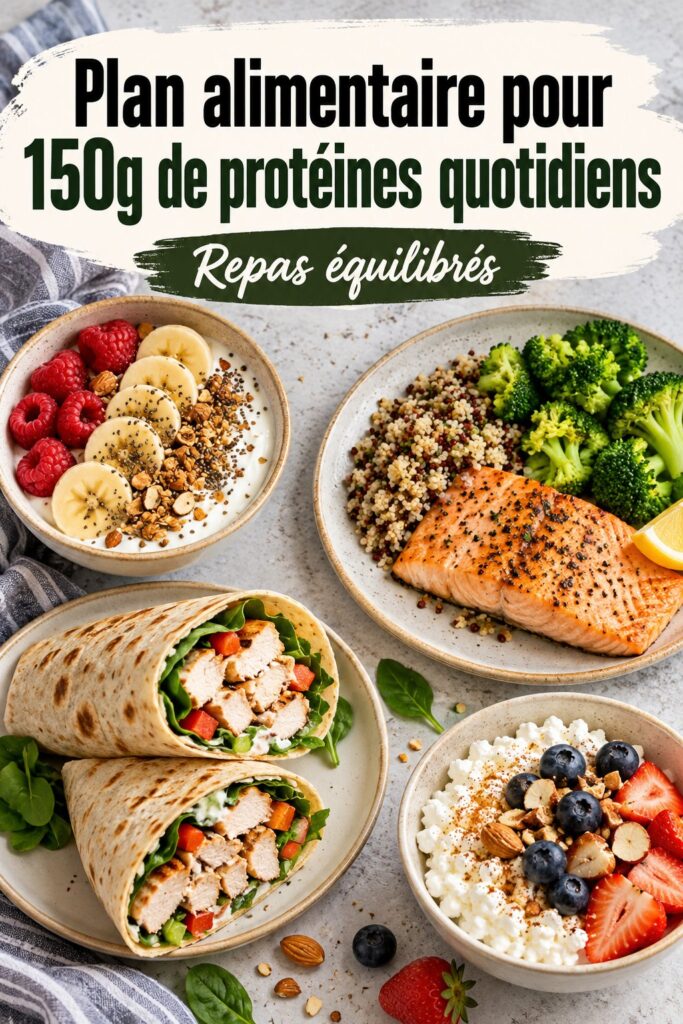 Assiette colorée avec des aliments riches en protéines pour un repas équilibré