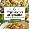 Assiette de repas équilibré riche en protéines et ingrédients anti-inflammatoires