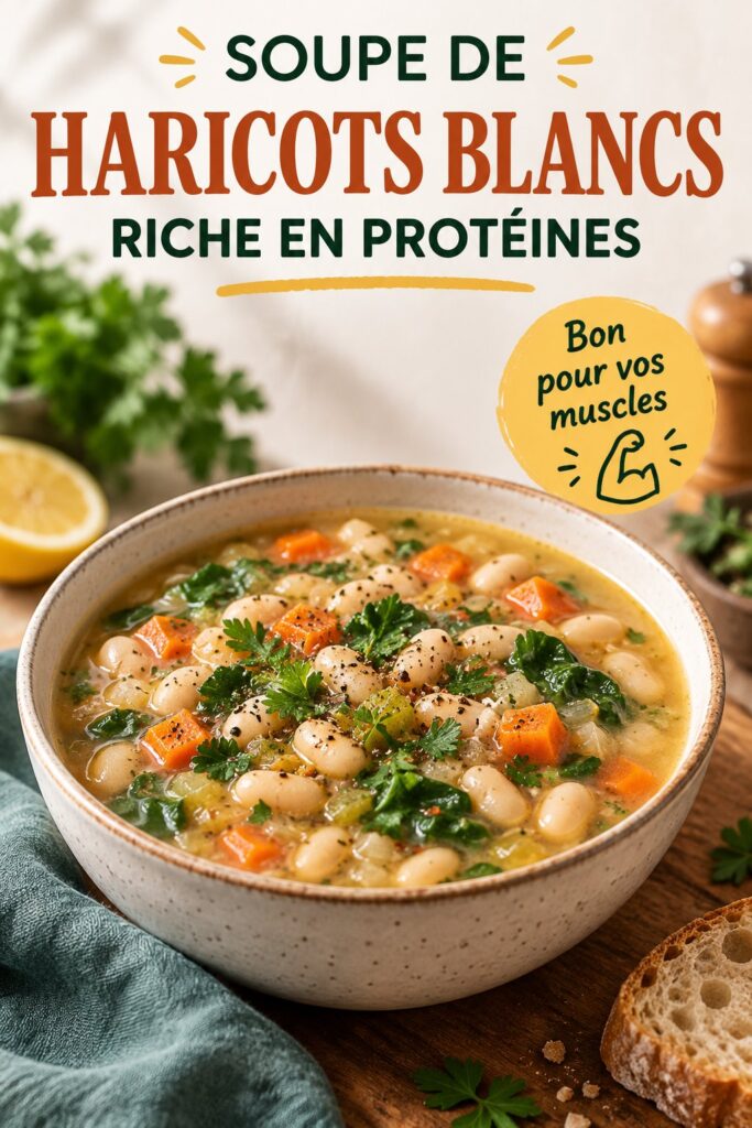 Soupe de haricots blancs riche en protéines servie dans un bol chaleureux