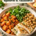 Dîner équilibré avec assiette protéinée contenant poulet, quinoa et légumes