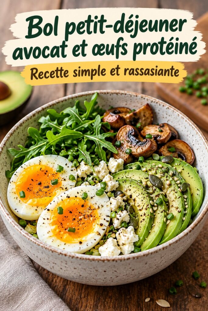 Un bol équilibré avec avocat et œufs, prêt à être dégusté au petit-déjeuner.