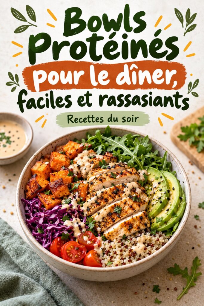 Un bowl protéiné coloré avec des légumes frais et des grains, prêt pour le dîner