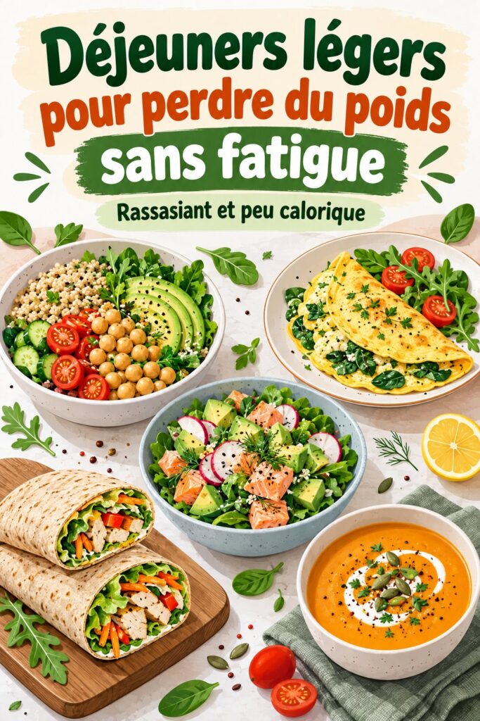 Un plat de déjeuner léger avec des légumes frais et des protéines maigres, idéal pour la perte de poids.