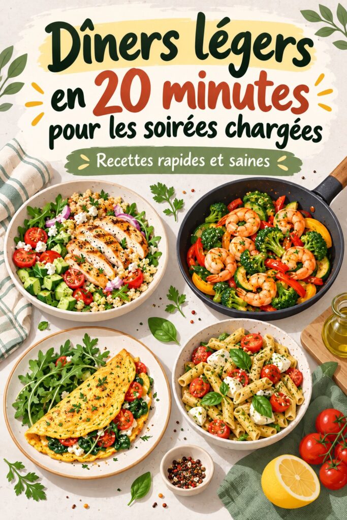 Un assortiment de dîners légers préparés rapidement, sur une table bien dressée.
