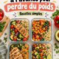 Plat coloré de dîners sains préparés à l'avance avec légumes et protéines.
