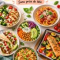 Des plats colorés et sains préparés pour un repas simple et rapide.