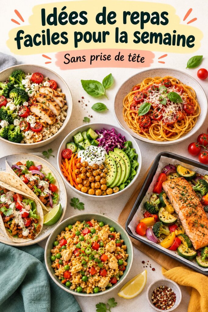 Des plats colorés et sains préparés pour un repas simple et rapide.