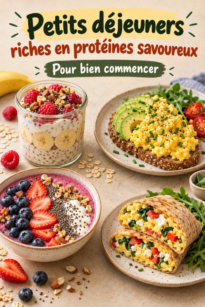 Un petit déjeuner riche en protéines avec des œufs et des avocats à la table