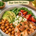 Repas appétissant riche en protéines, prêt à être dégusté.