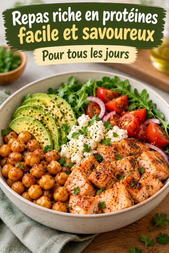 Repas appétissant riche en protéines, prêt à être dégusté.
