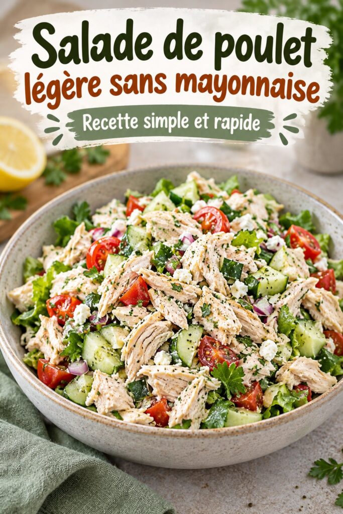 Salade de poulet saine sans mayonnaise sur une assiette colorée